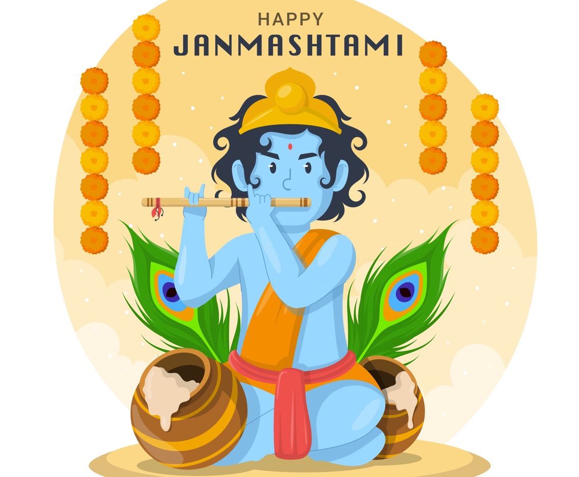 Celebration of Janmashtami with Krishna Playing Flute