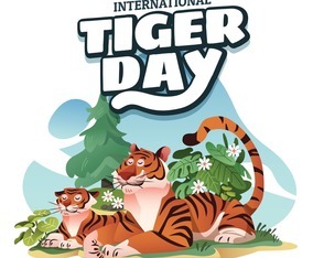 Mama Tiger and Tiger Cub Chill in the Forest