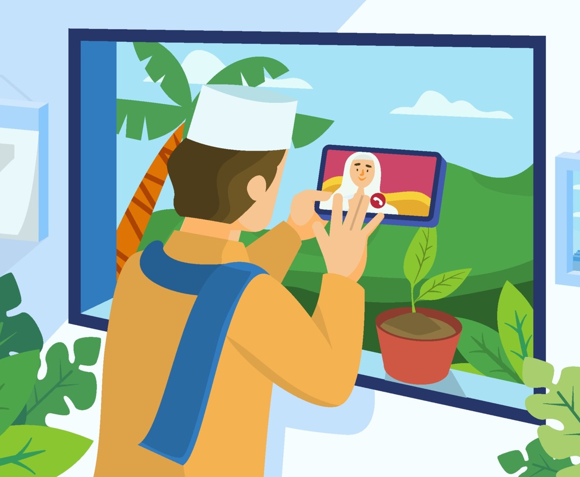 Eid Family Greetings with Video Call Concept