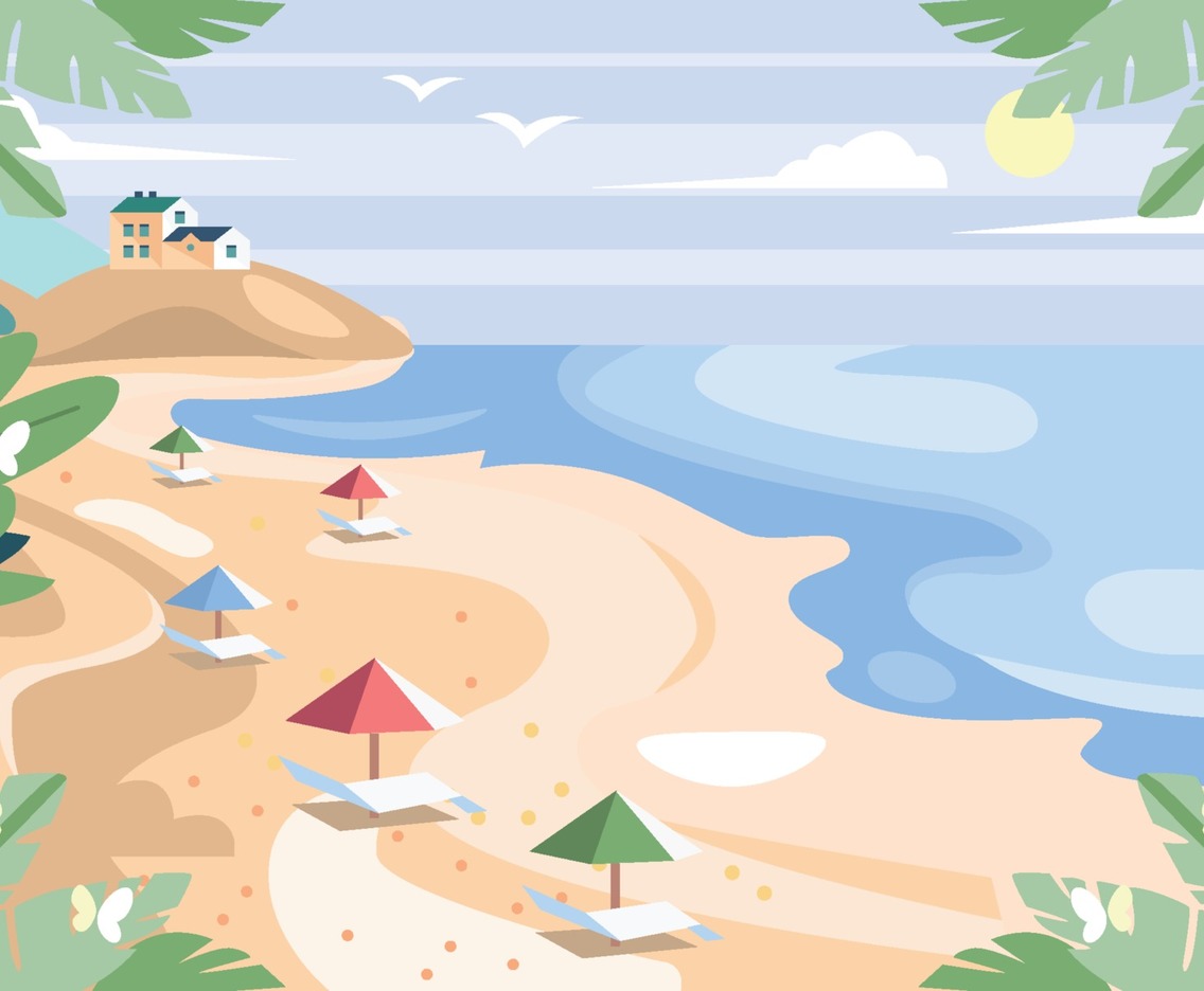 Flat Summer Beach Panorama Background