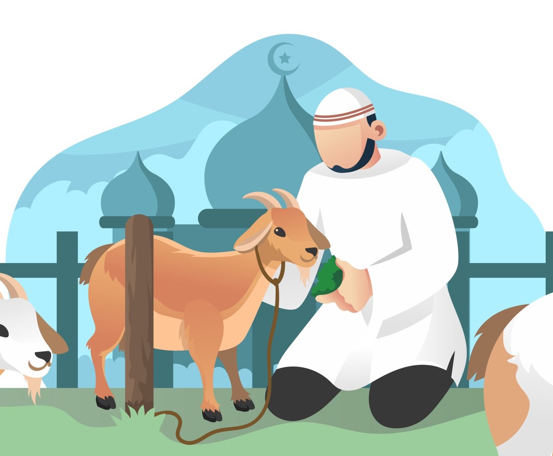 Muslim And Goat in Eid Adha Celebration