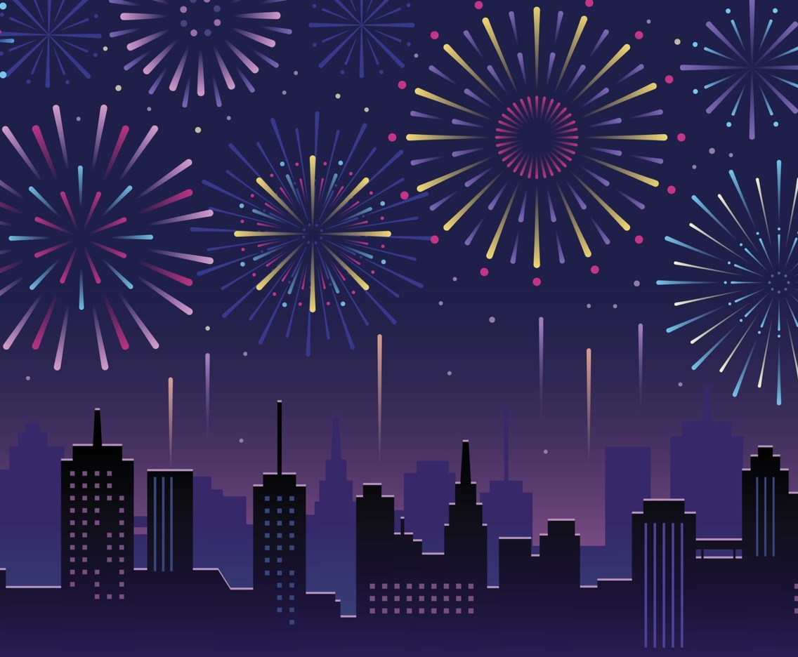 Fireworks on City Night