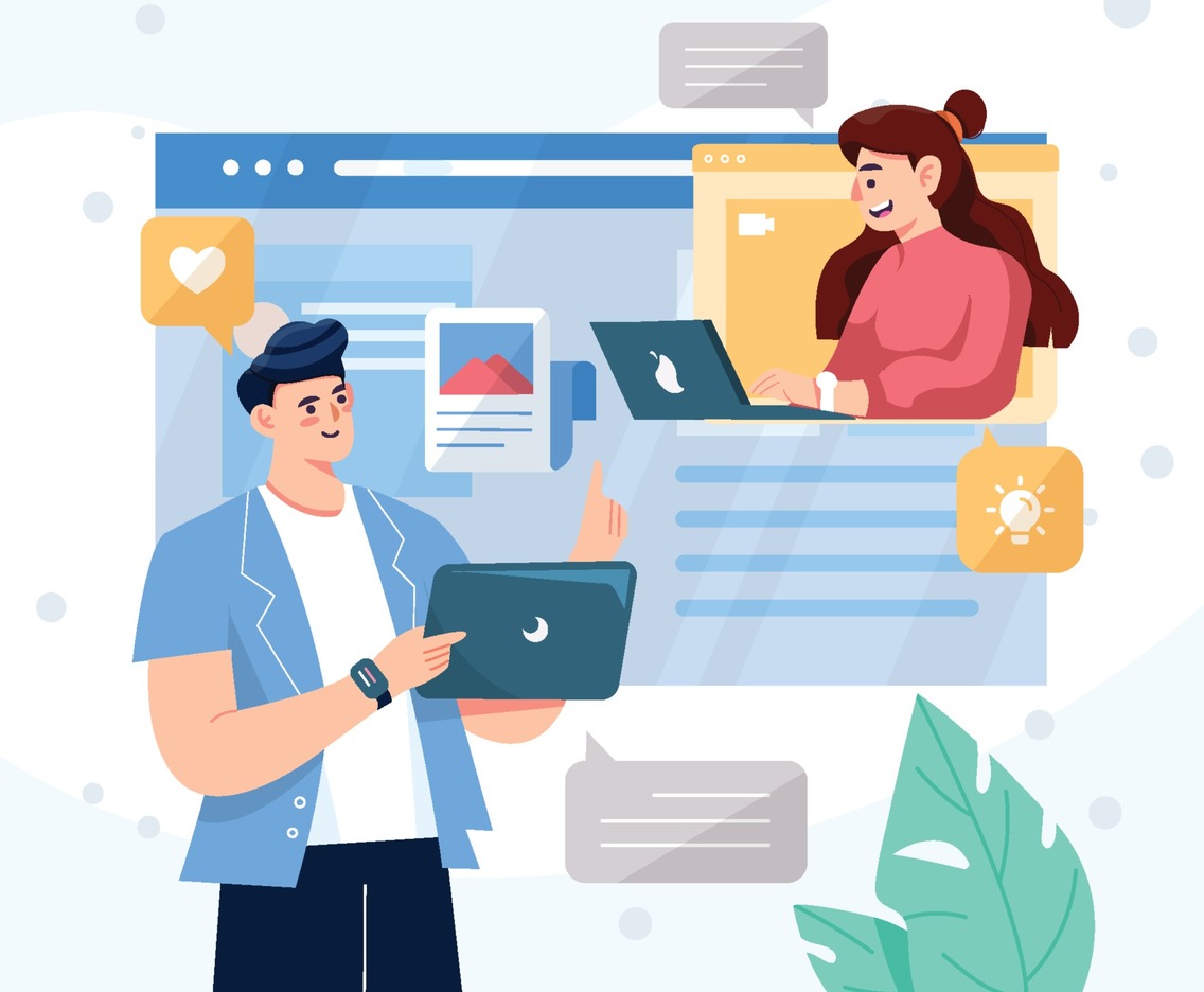 Man And Woman Have Conversation Online Through Video Call Conference Concept