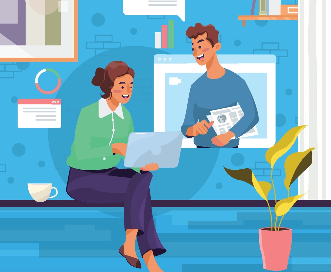 Coworkers Discuss Work Virtually Concept