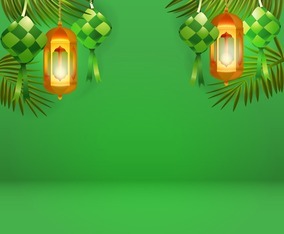 Realistic Ketupat and Lantern for Ramadan Background