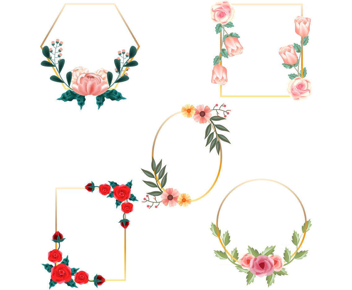 Cute and beautiful floral frame with realistic flowers