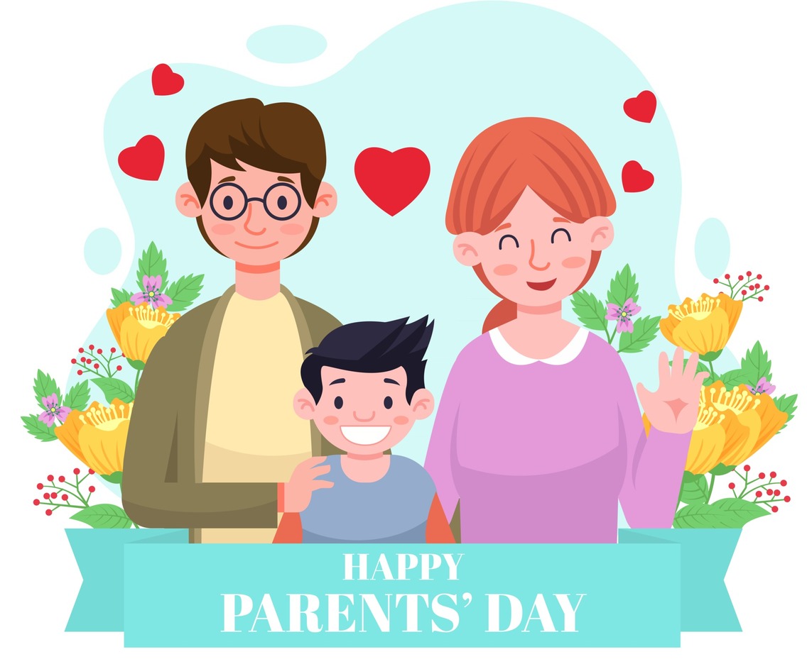 Happy parents day pose with son