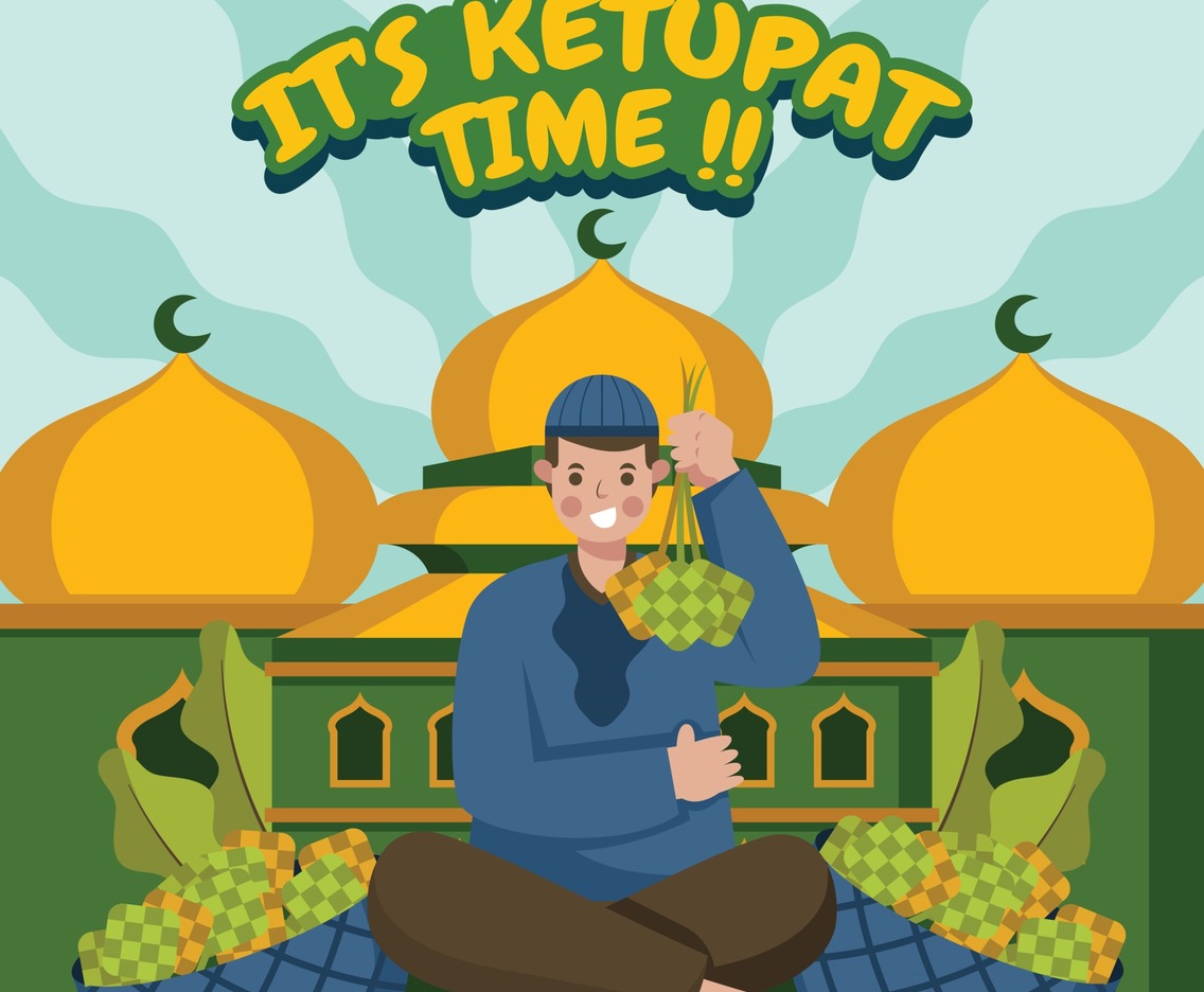 Young Religious Man Offering Ketupat