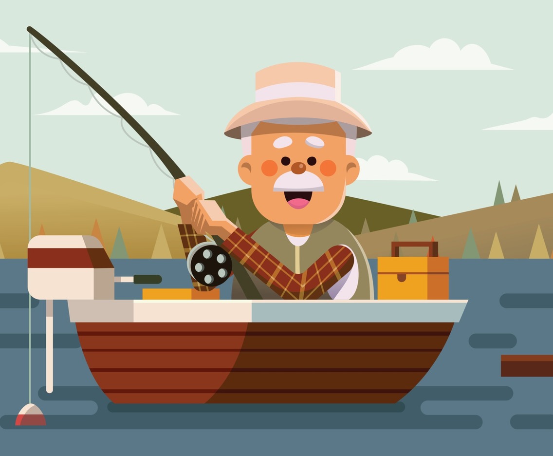Fisherman with Fishing Rod in the Boat