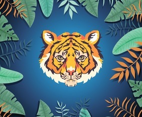 Tiger Head with Leaves
