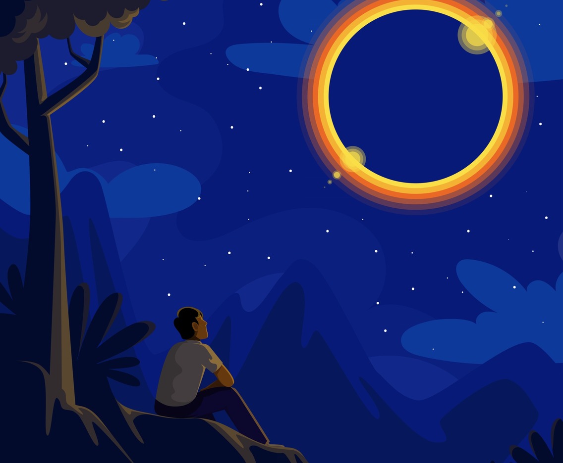 Man Watching Solar Eclipse at the Hill