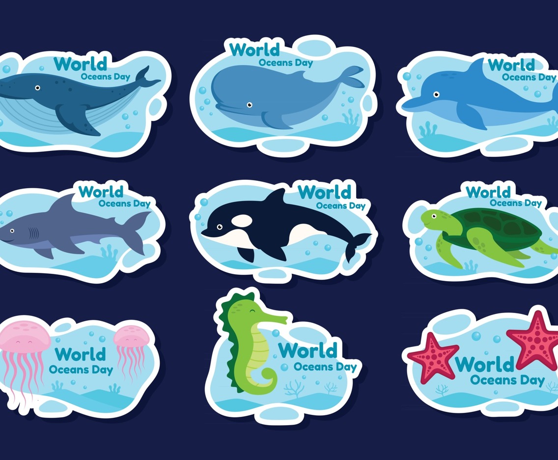 Set of World Oceans Day Stickers