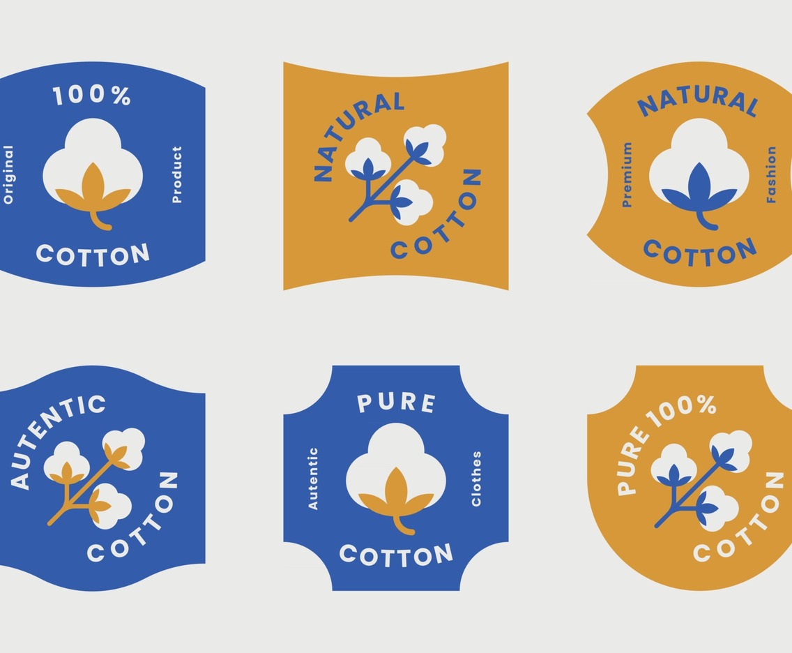 Cotton badges collection with blue and gold color