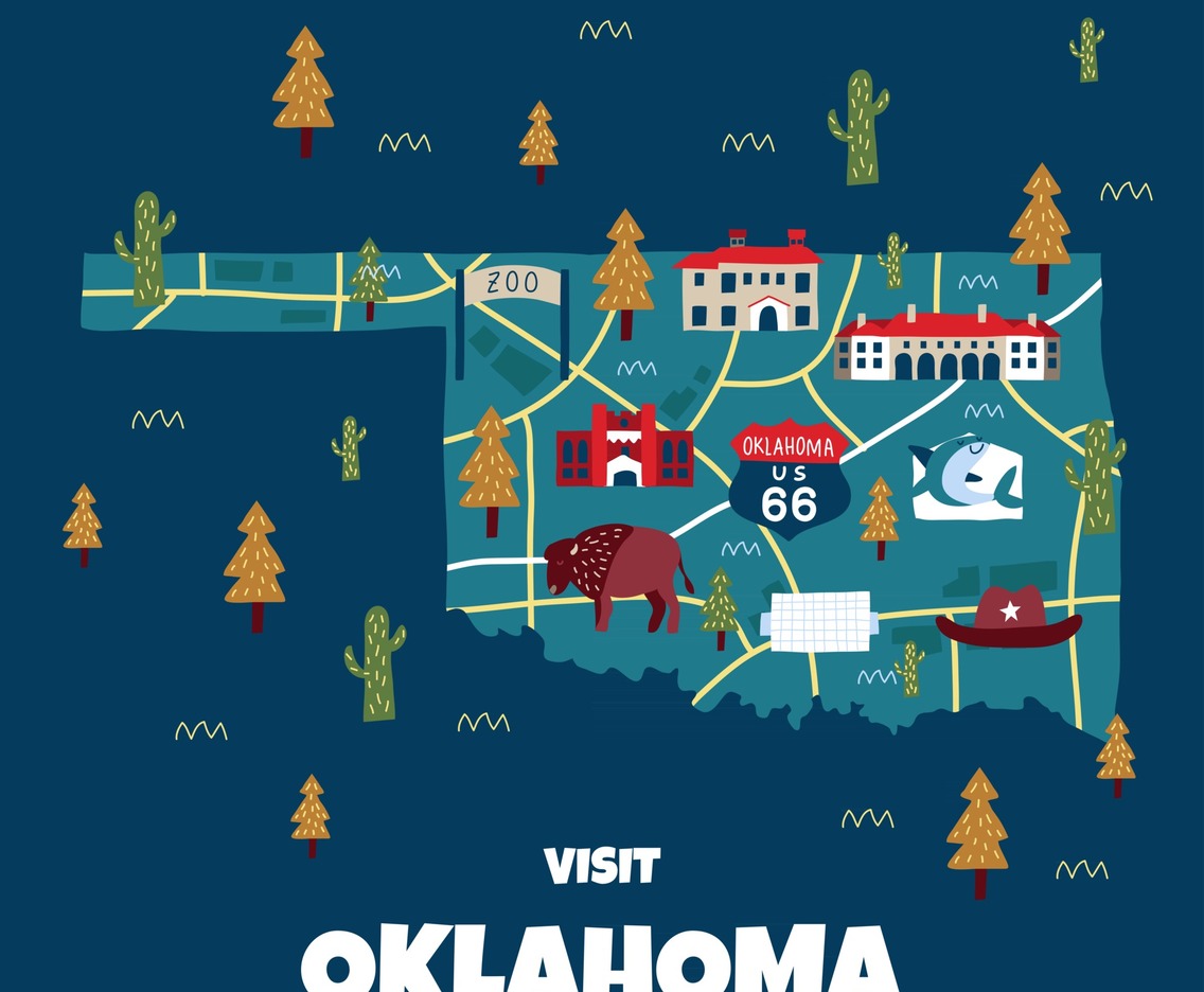 Handdrawn Flat Oklahoma Map