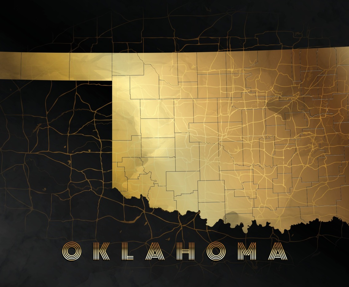Oklahoma Map Background in Black and Gold Design
