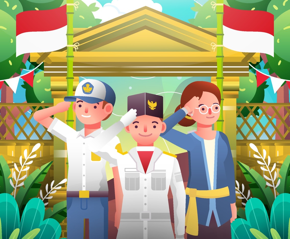 Indonesia Independence Day Man Woman Teenager Salute Ceremony