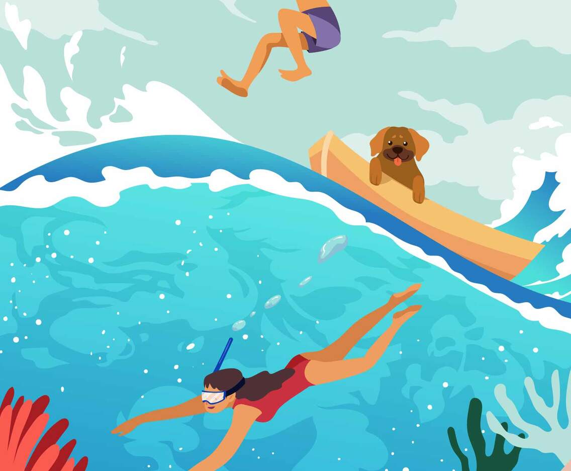 Swimming at the Sea on Summer