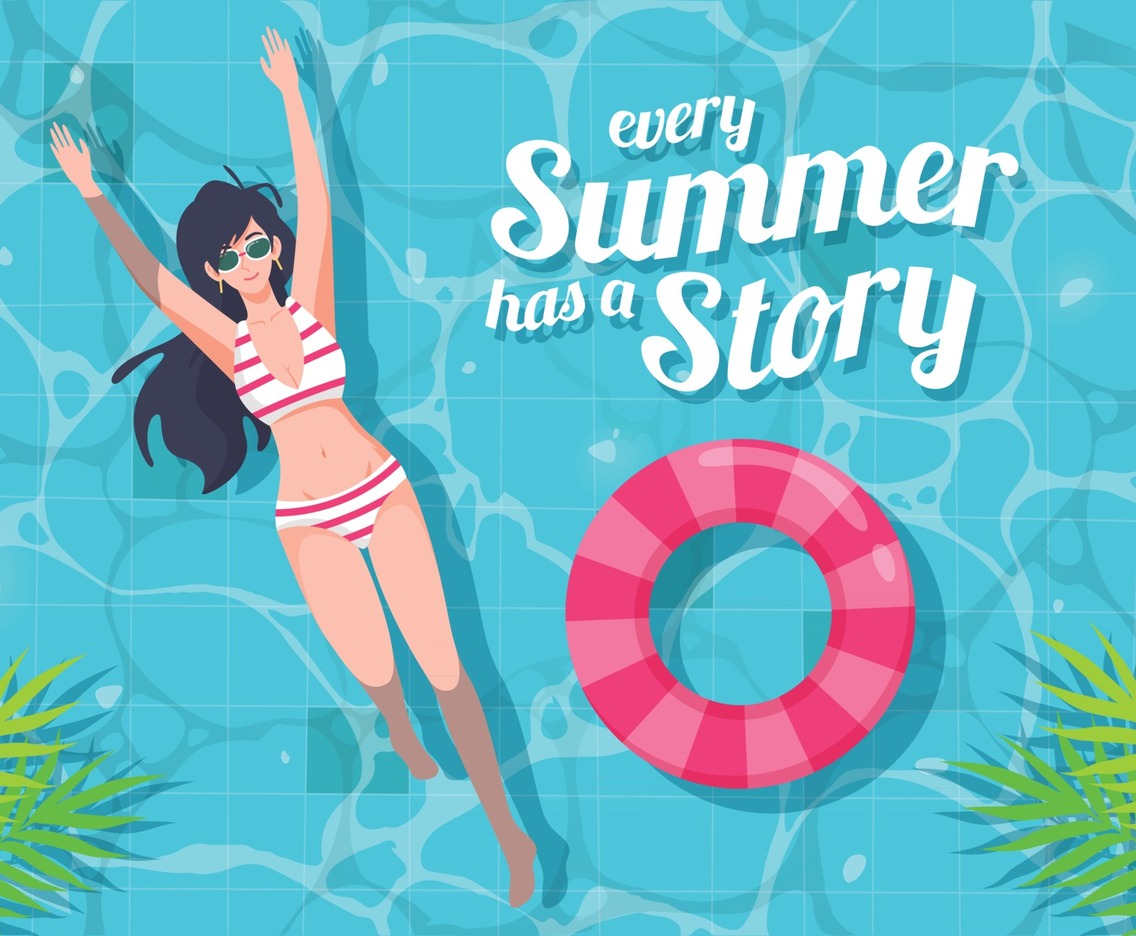 Cute woman Chill in the Pool on Summer Time