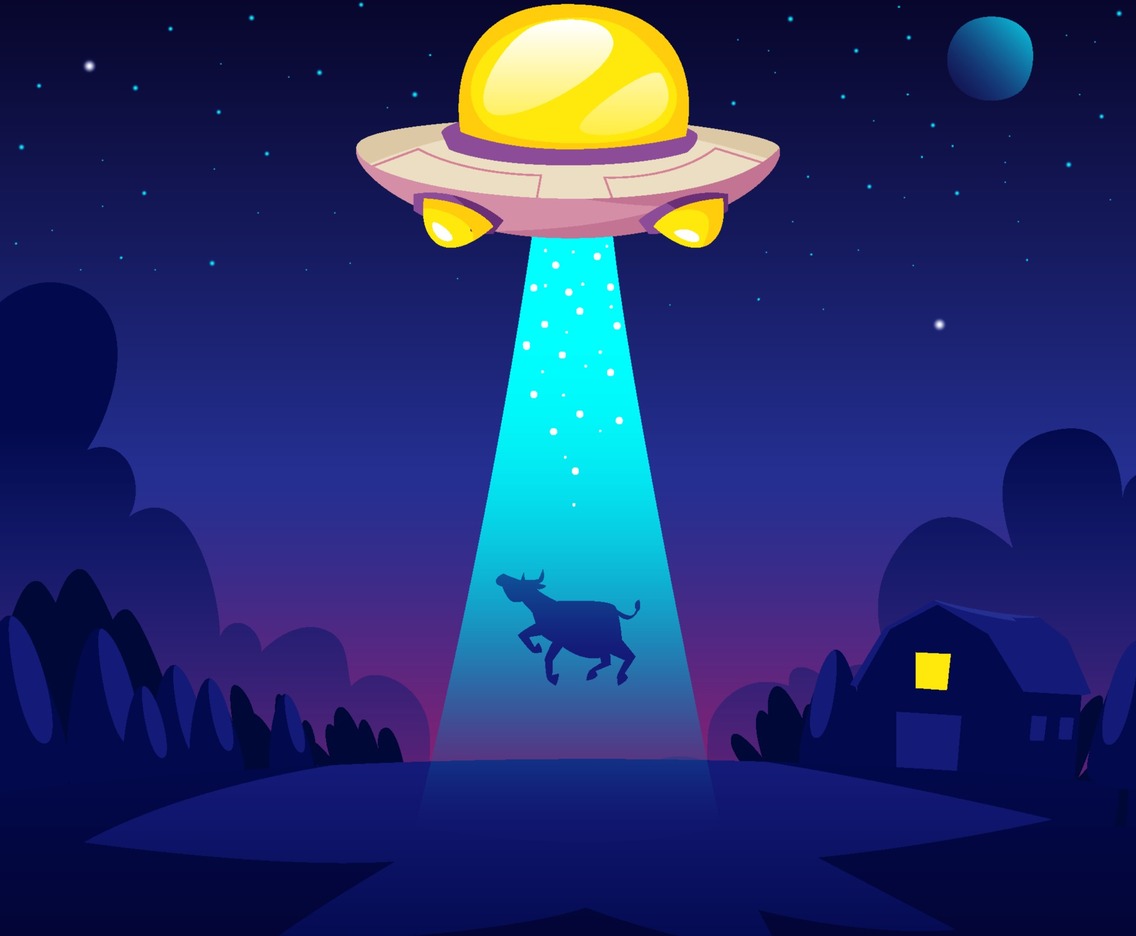 UFO Abducting a Cow from Ranch