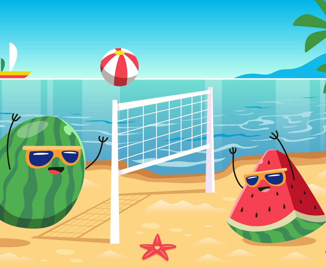 Funny Watermelon Playing Volley Beach Ball