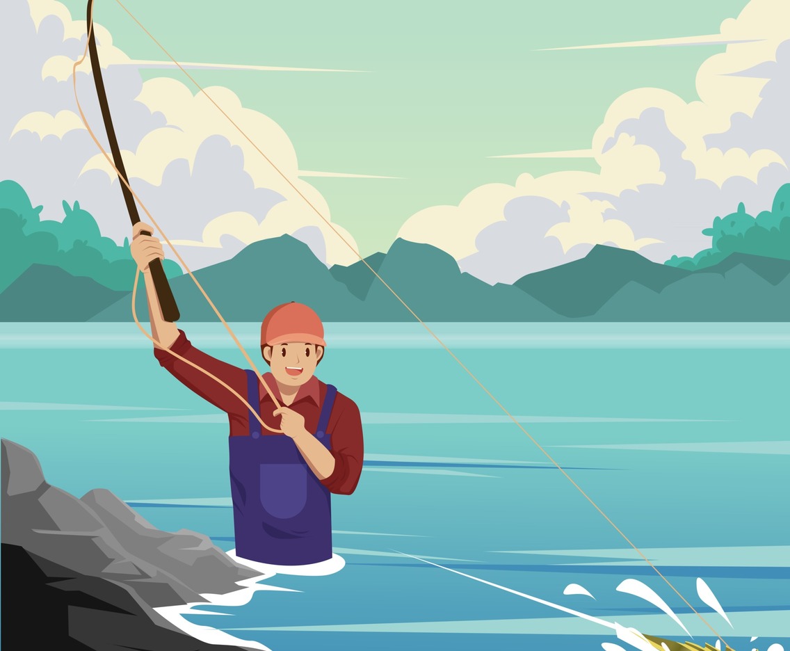 Man Fishing in a River