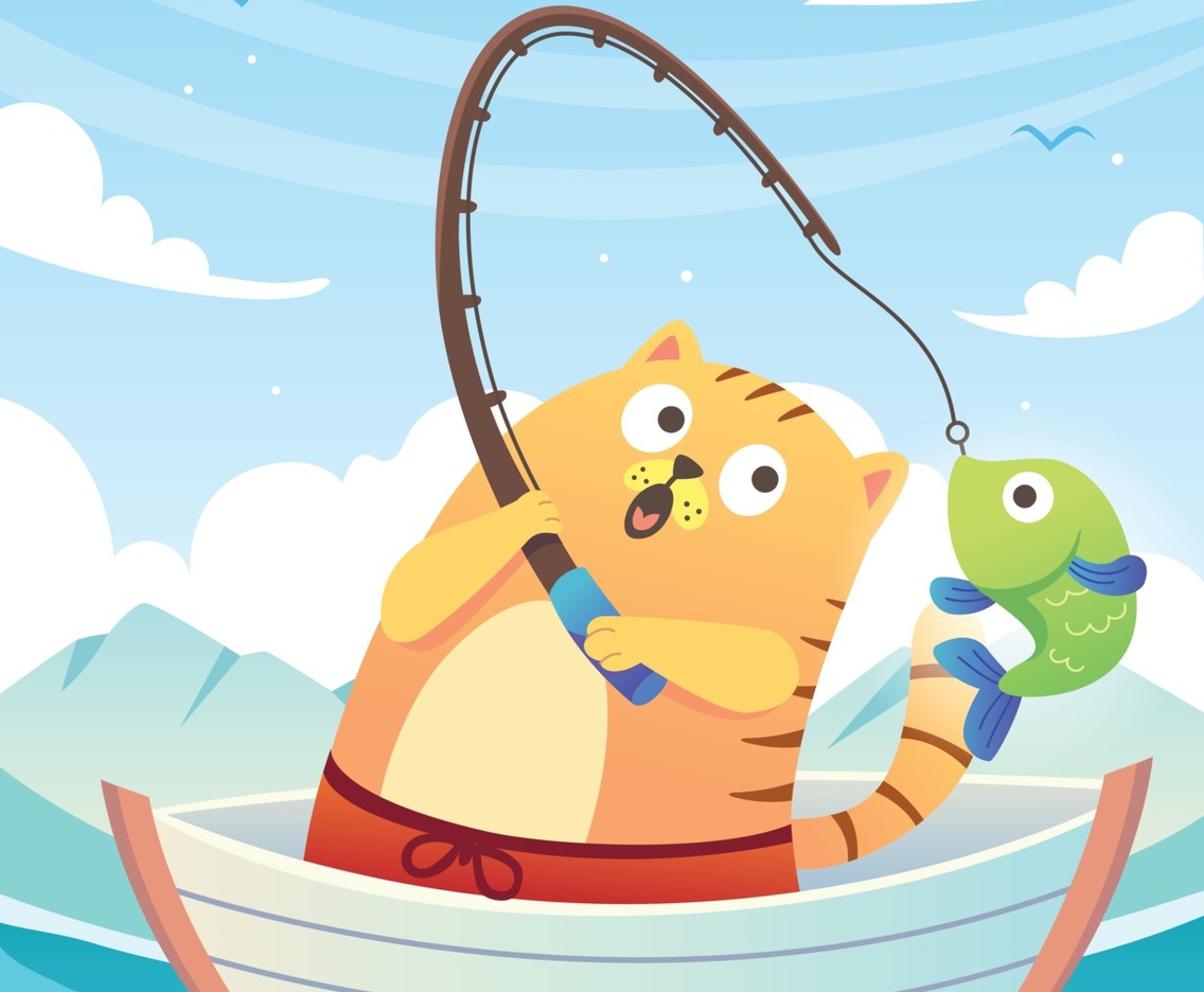 Cute Cat Fishing in the Lake