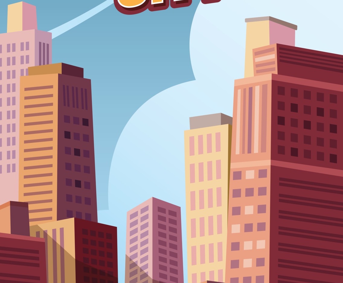 Pinkish Cityscape Background with Yellow Tree