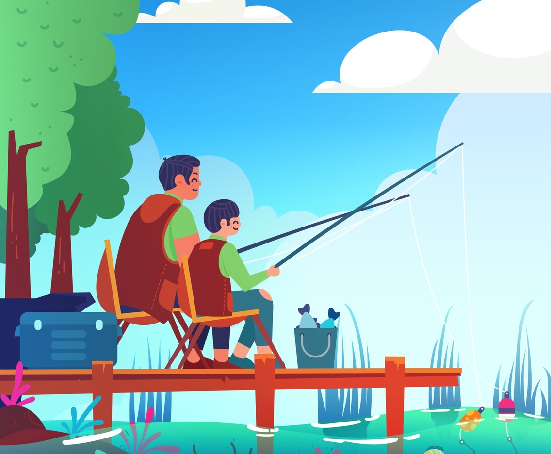 Father and Son Summer Fishing Activity