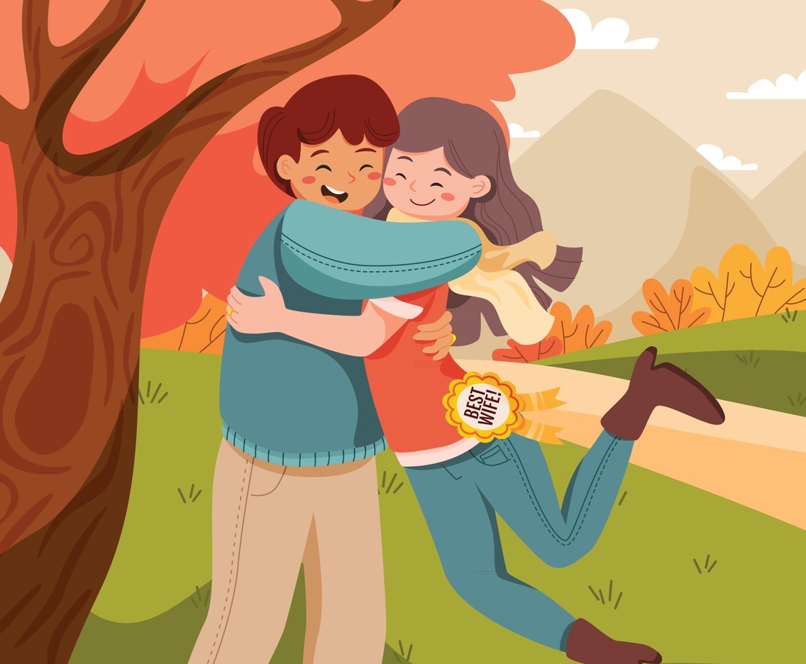 Couple Hug and Celebrating Wife Day
