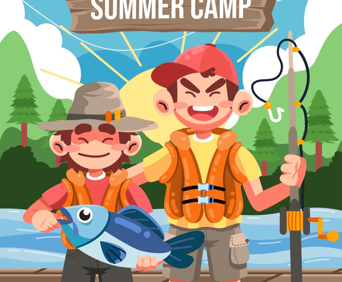 Brothers Fishing on Summer Camp