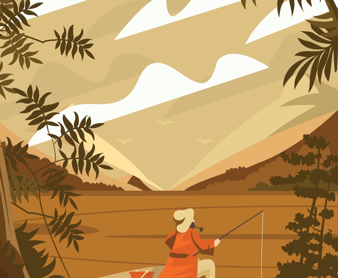 Man Fishing On The River Concept