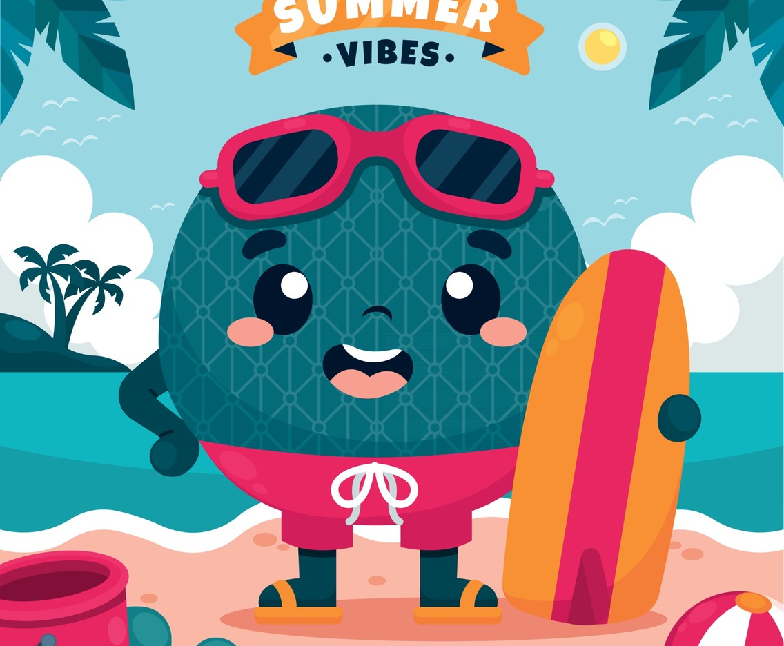 Melon Fruit Character Enjoying Summer at Beach