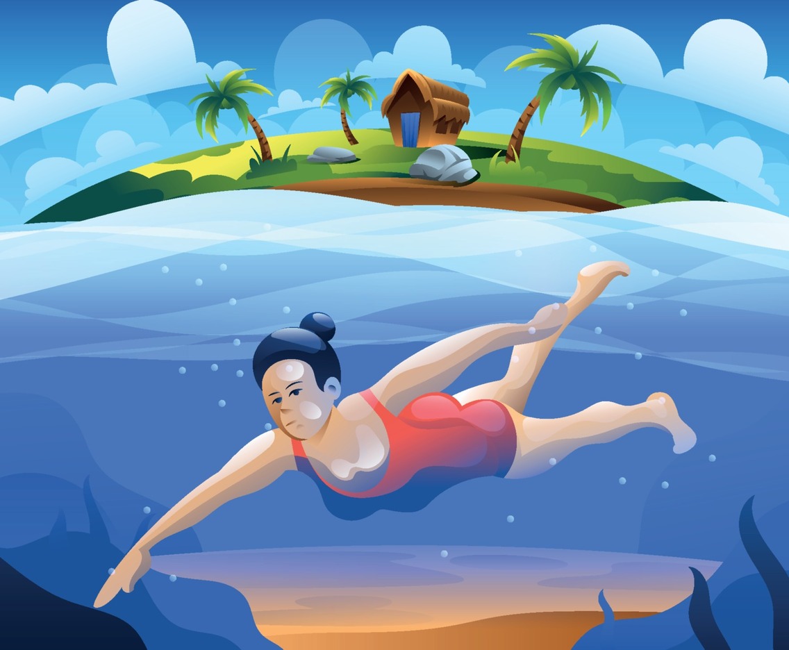 Girl Swimming in a Red Swim Suit