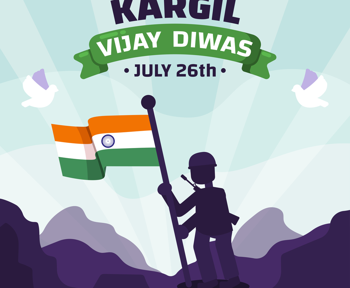 Kargil Vijay Diwas with Soldier Holding India Flag