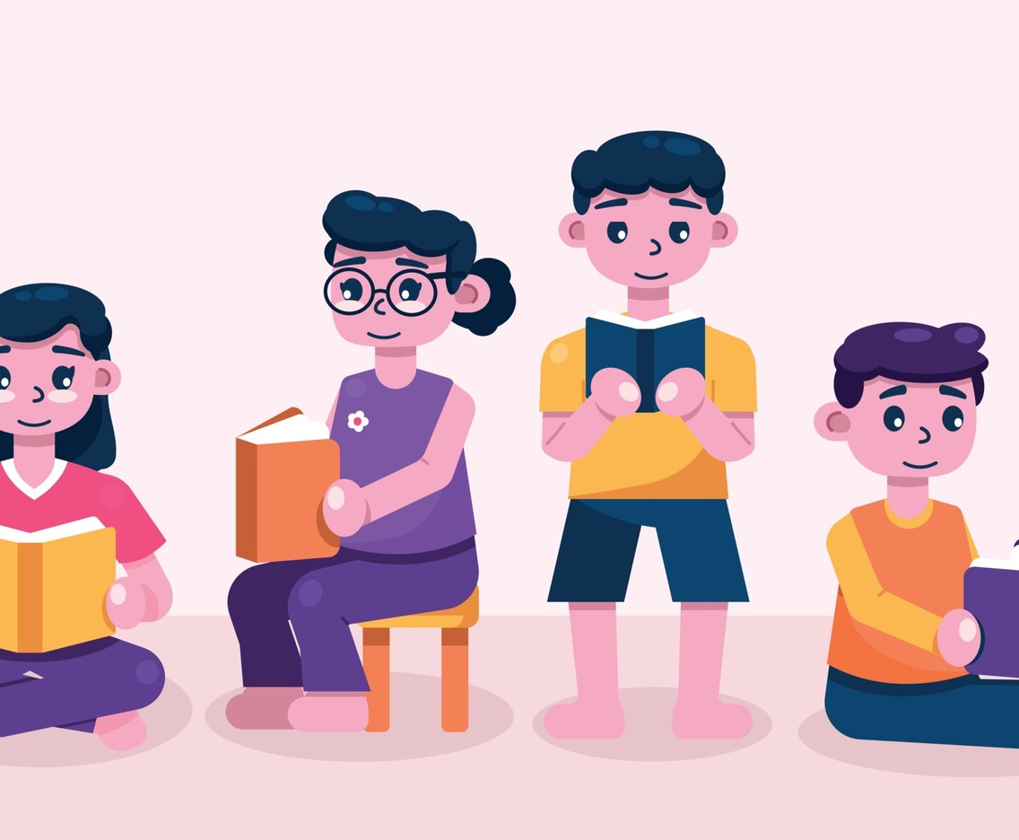 People Celebrating Literacy Day by Reading Book