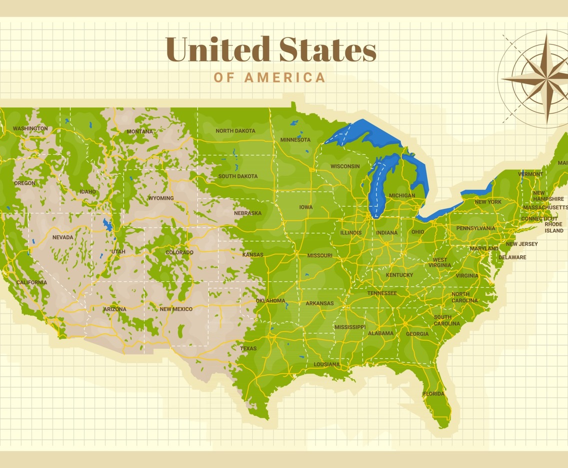 USA Map On Old Paper