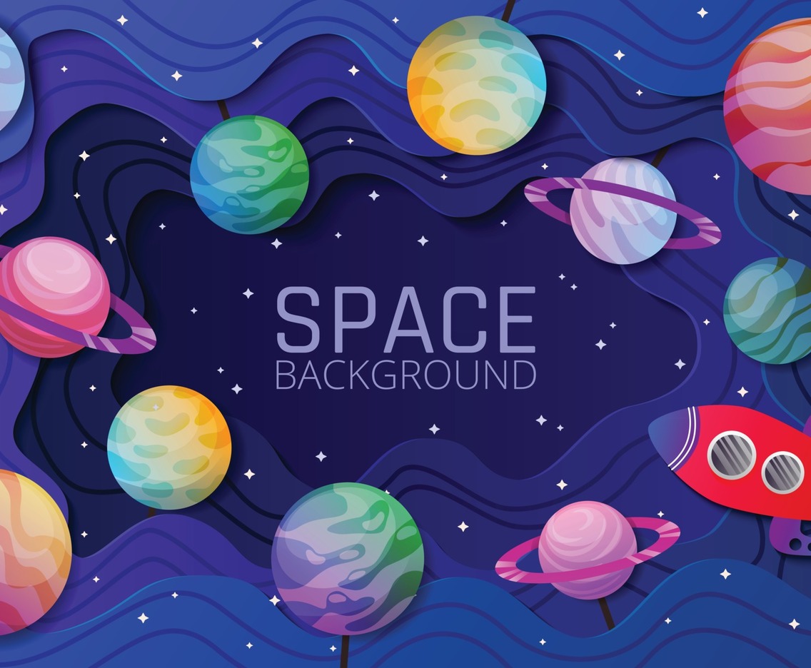 Spaceship and Planet in Space Cut Out