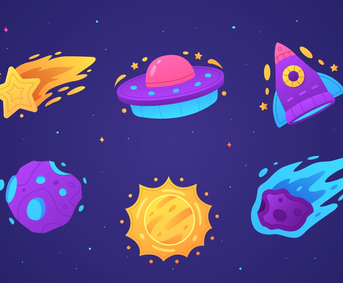 Set of Meteor and Space Objects Icons