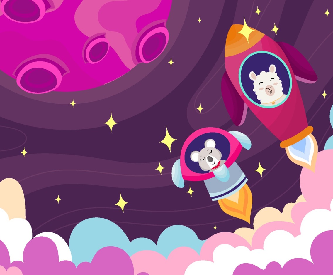 Rocket Animal in Purple Space Background