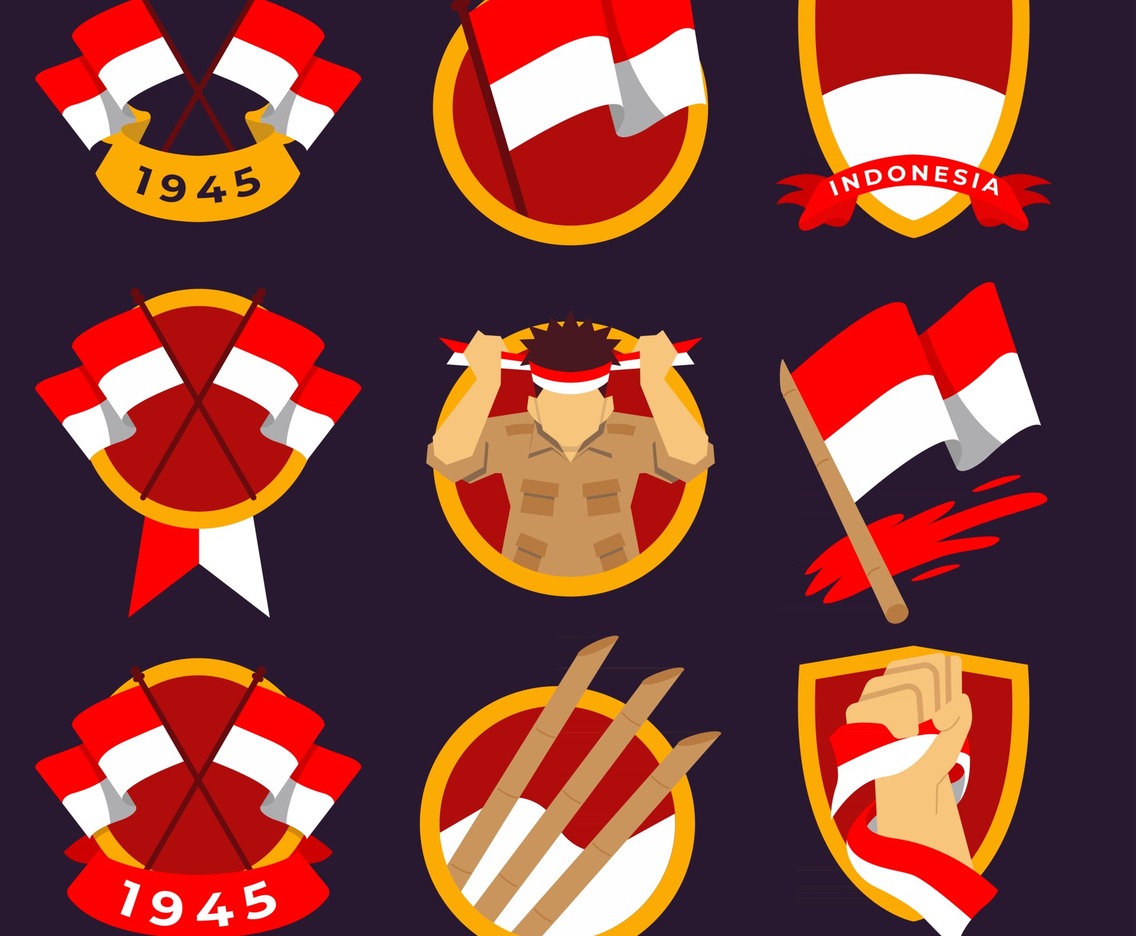 Set of Badges for Indonesian Independence Day