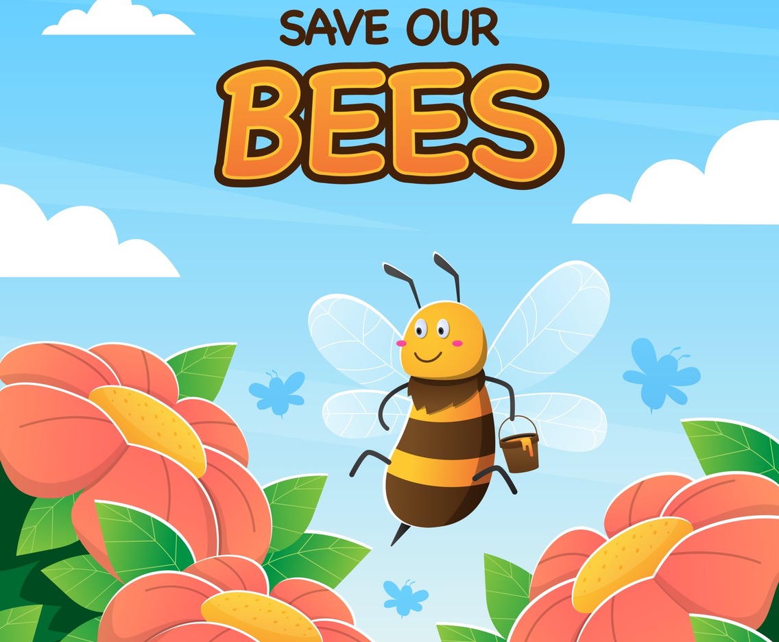 Honey Bee Flying Over Flowers