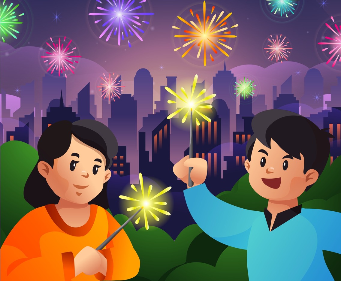 Children Playing Firework Night Party