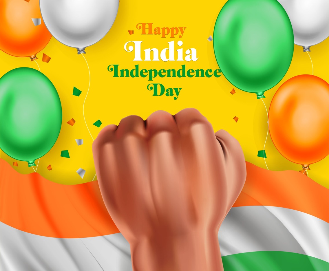India Independence day with flag, balloon and fist