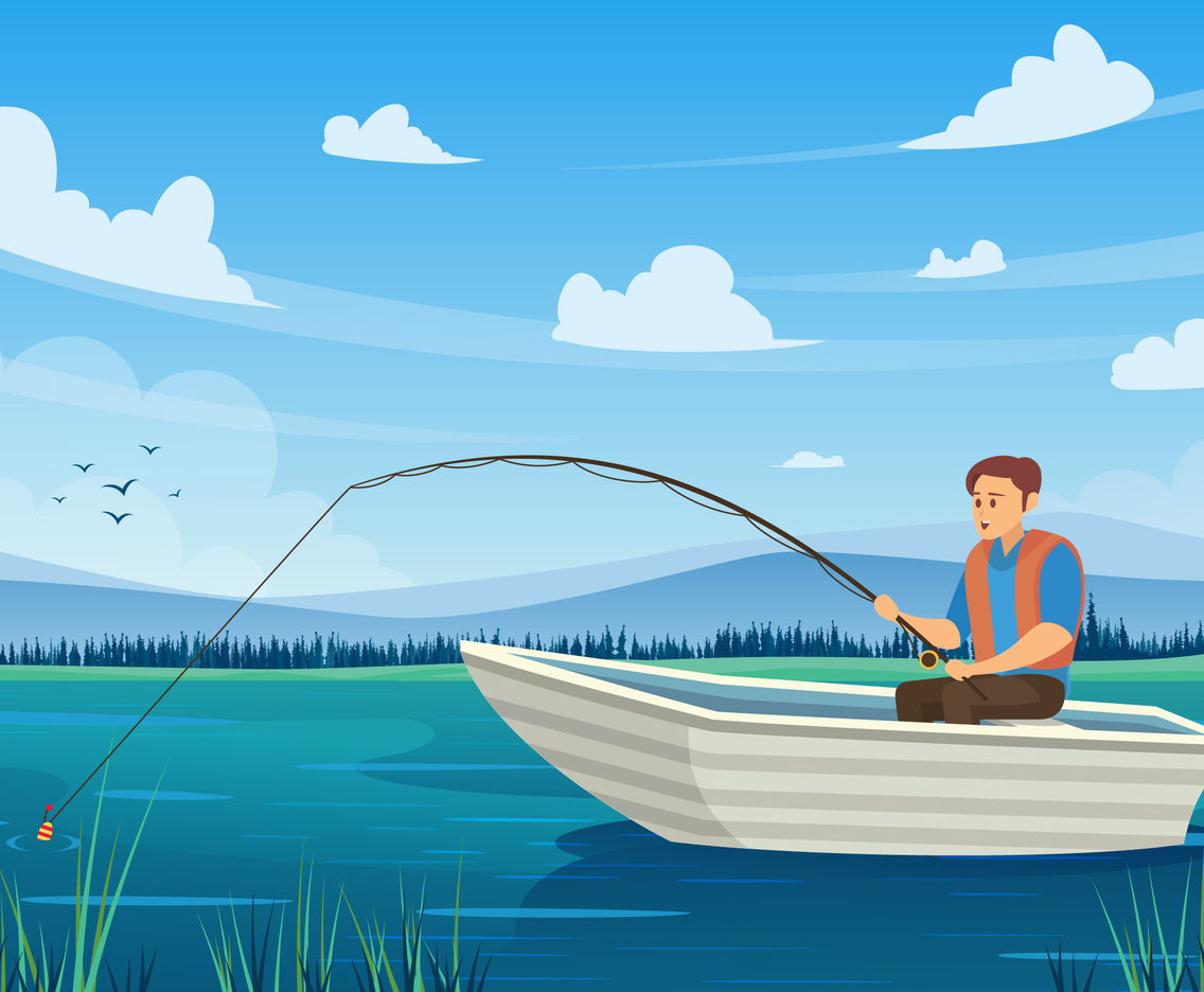 Man Fishing on the Boat