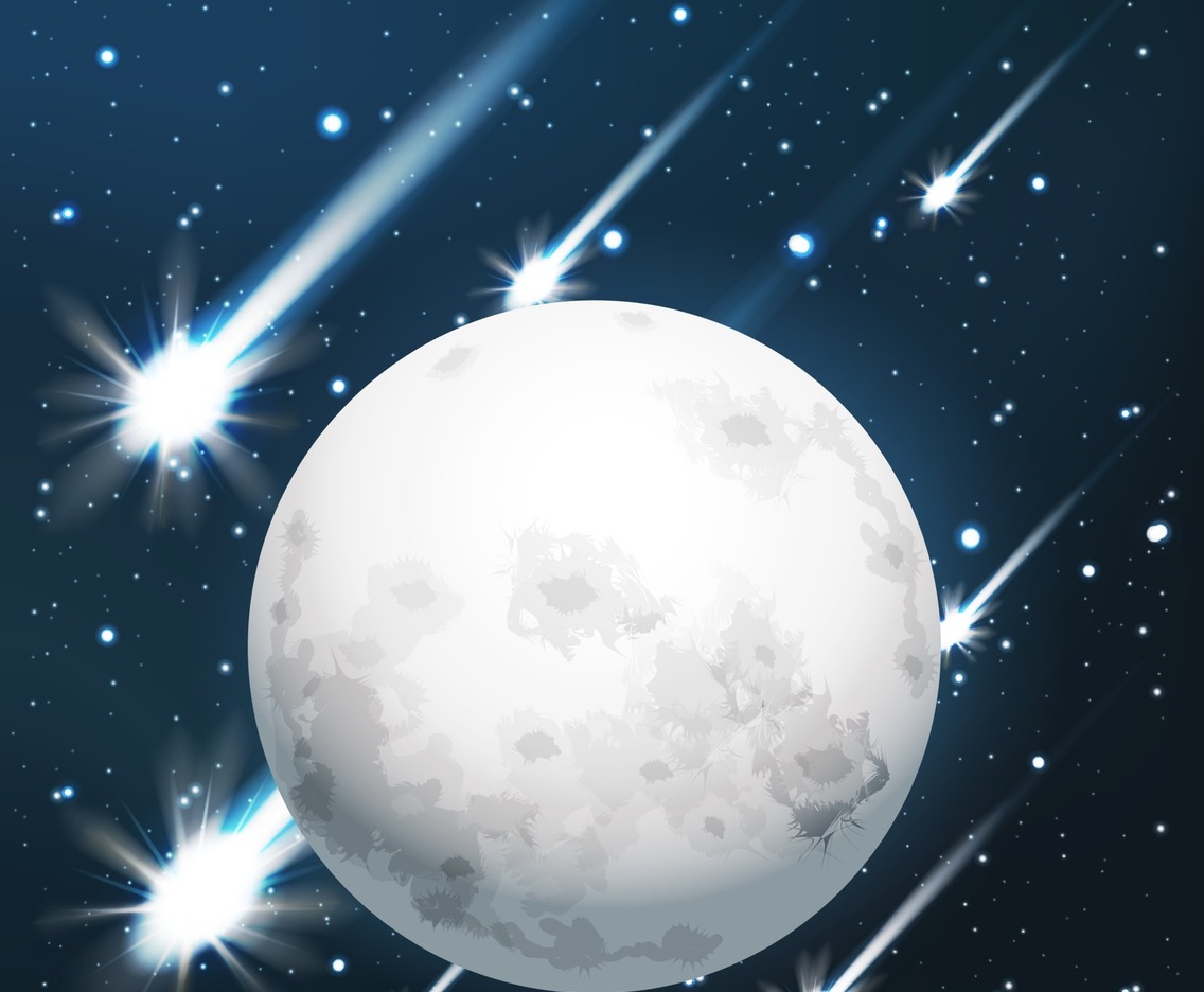 Meteor shower around the moon