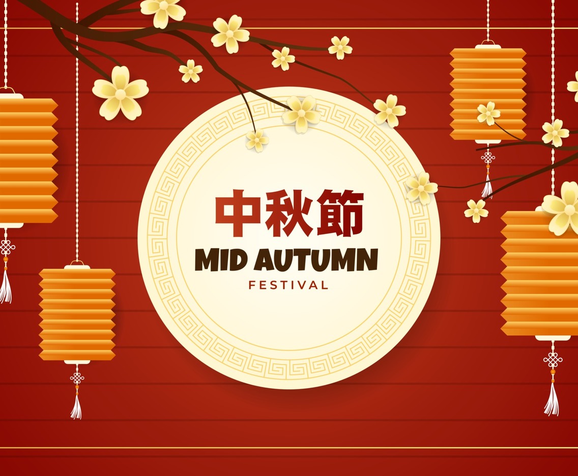 Mid Autumn Festival Background with Flowers