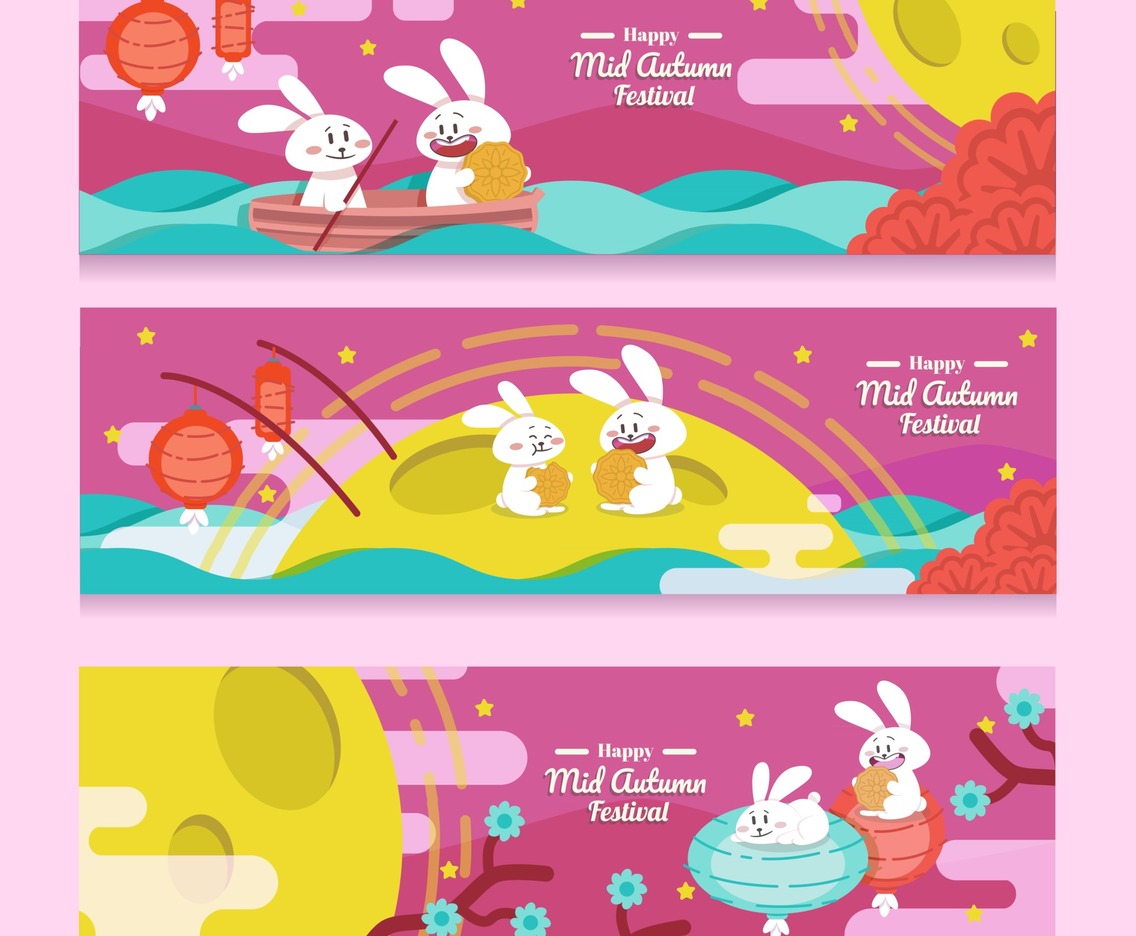 Set of Banners of Mid Autumn Festival