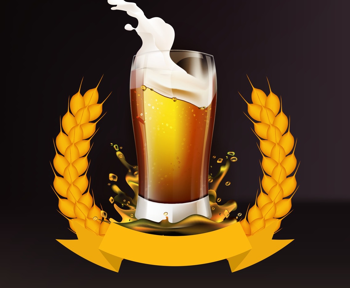 Realistic Beer with Barley Wreath