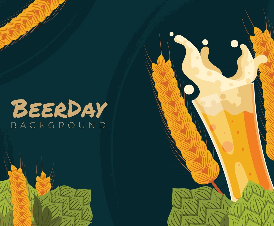 Splashing Beer with Barley Hops as Garnish