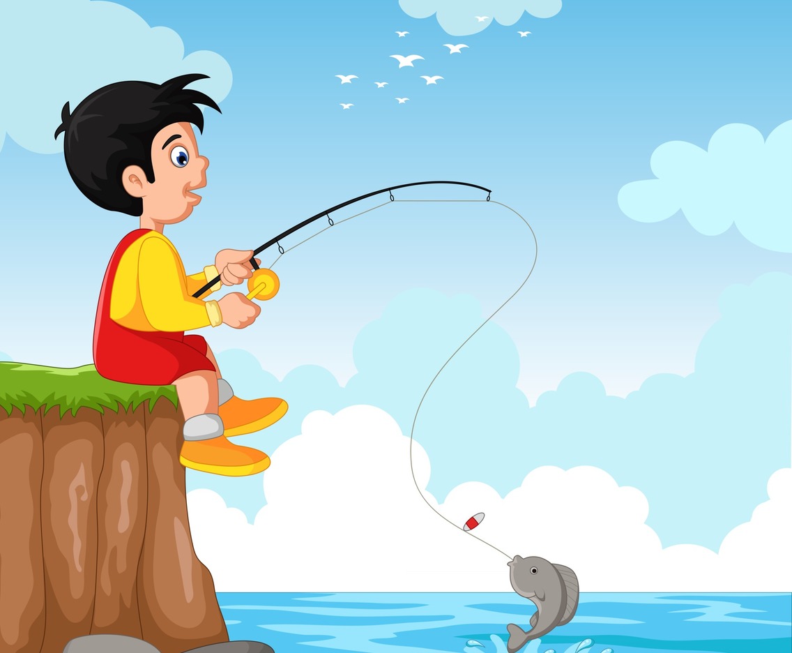 Cute Kid Cartoon Fishing